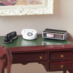 Dollhouse Miniature Phones and Clock Radio Set