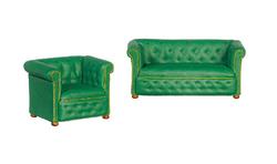 Dollhouse Miniature Green Chesterfield Sofa and Chair