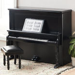 Dollhouse Miniature Black Piano and Bench