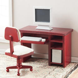 Dollhouse Miniature Mahogany Computer Desk and Chair
