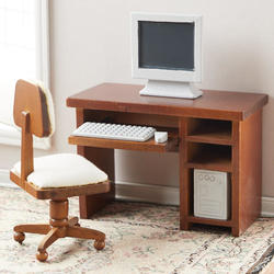 Dollhouse Miniature Walnut Computer Desk and Chair