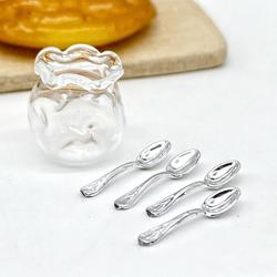 Dollhouse Miniature Glass Spooner with Four Teaspoons
