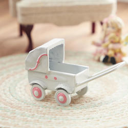 Dollhouse Miniature Pink and White Baby Carriage