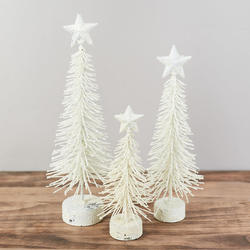 White Glittered Needle Pine Bottle Brush Tree Set