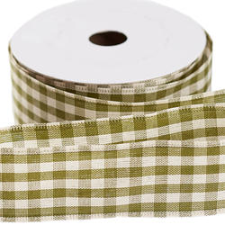 Sage Gingham Check Wired Ribbon