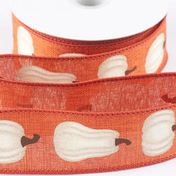 White Pumpkin and Gourd Wired Ribbon