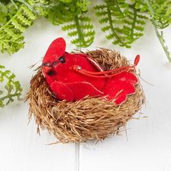Artificial Cardinal in Nest Ornament