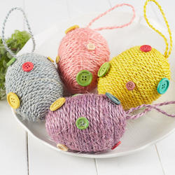 Hanging Cord Wrapped Easter Egg with Buttons