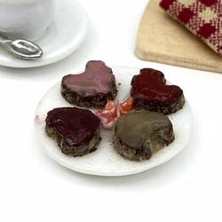 Dollhouse Miniature Plate of Mini Heart Cakes