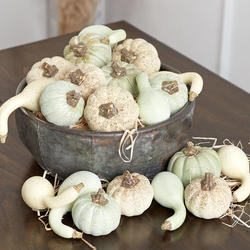 Artificial Mixed Green and Cream Pumpkins and Gourds