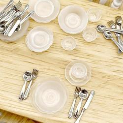 Dollhouse Miniature Complete Dish and Silverware Set in Clear 40 Pcs ~ FA40311 