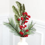 Artificial Christmas Pine and Red Berry Stem