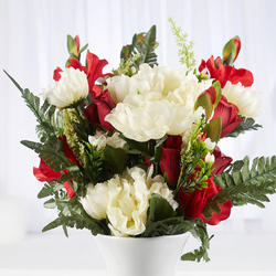 Cream and Red Artificial Peony Rose and Gladiolus Half Bush