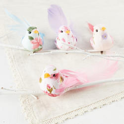 Floral Printed Mushroom Birds with Clips