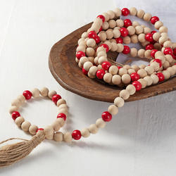 Red and Natural Wooden Bead Garland