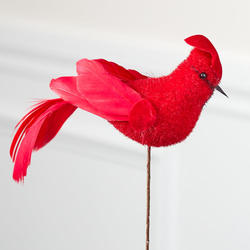 Artificial Flocked Cardinal Bird Pick