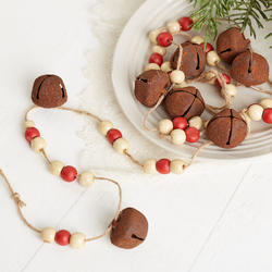 Holiday Wood Bead and Rustic Bell Garland