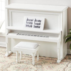 Dollhouse Miniature White Piano and Bench