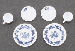 Dollhouse Miniature Blue Decorated Dishes