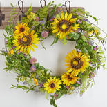 Artificial Sunflower, Fern, and Thistle Wreath
