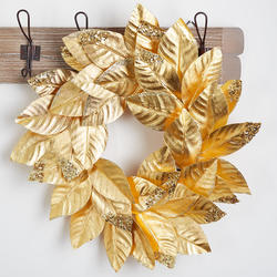 Artificial Gold Metallic Magnolia Leaf Wreath