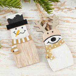 Snowman and Reindeer Wood Ornament Set
