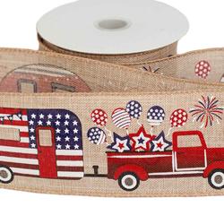 Patriotic Trucks, Campers and Fireworks Wired Edge Ribbon