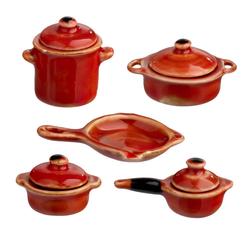 Dollhouse Miniature Red Ochre Cookware Set