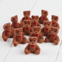 Miniature Brown Flocked Bears with Bows