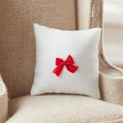 Miniature White With Red Bow Throw Pillow