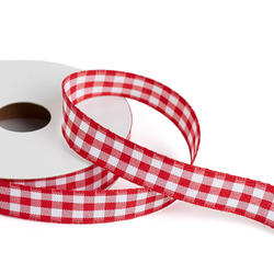 Red Gingham Check Wired Ribbon