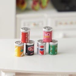 Dollhouse Miniature Six Assorted Pop Cans 1:12 Scale 