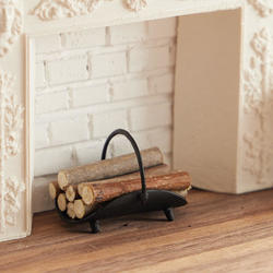 Dollhouse Miniature Fireplace Log Holder with Logs