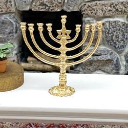 Miniature Gold Hanukkah Menorah Star of David Candelabra