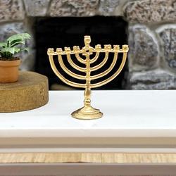 Miniature Gold Hanukkah Menorah Candelabra