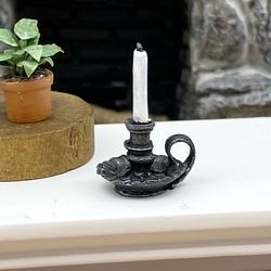 Dollhouse Miniature Fluted Chamber Candlestick Holder And Candle