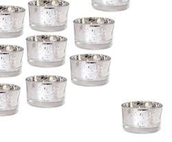 Short Silver Mercury Glass Votive Candle Holders