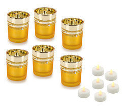 Gold Plated Rhinestone Votive Candle Cups with LED Tealights