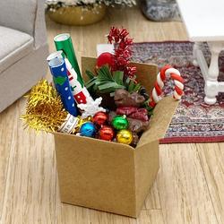 Dollhouse Miniature Box of Christmas Decorations