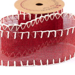 Dark Red Burlap Stitched Ribbon