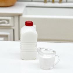 Dollhouse Miniature Half Gallon of Milk with Glass