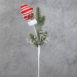 Red and White Mitten Artificial Pine Spray
