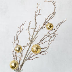 Artificial Iced Twig and Gold Ornaments Spray