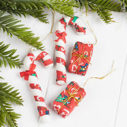 Red Candy Cane and Gift Ornaments