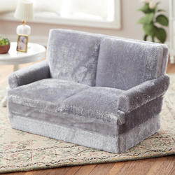 Dollhouse Miniature Gray Plush Love Seat