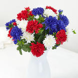 Artificial Patriotic Red, White, and Blue Mum Silk Flower Bush