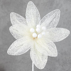 White Mesh Poinsettia Pick