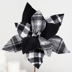 Black and White Artificial Poinsettia and Bells Stem
