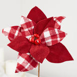 Dark Red and White Artificial Poinsettia and Bells Stem