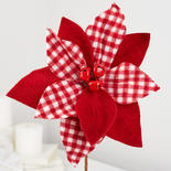 Red and White Artificial Poinsettia and Bells Stem